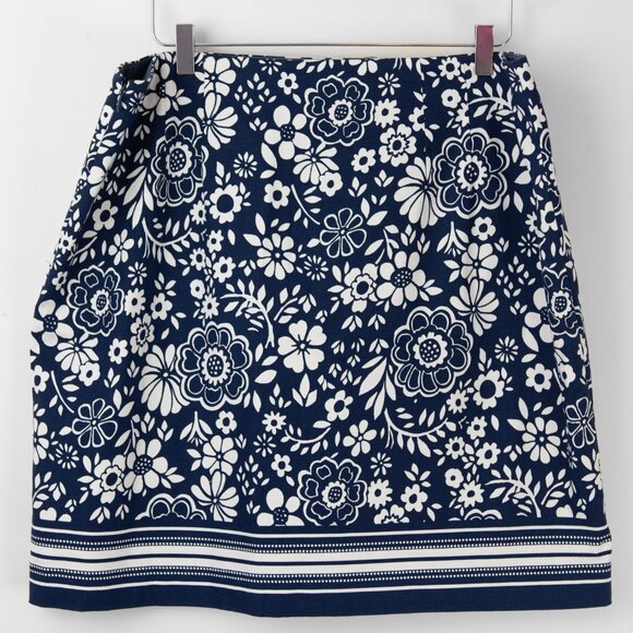 Talbots Classic Cotton A-Line Skirt Floral Stripe Blue White Plus Size 16 New - Picture 3 of 6